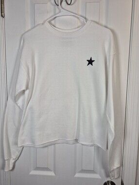 Unemployed Denim White Sequin Lips Oversized Crewneck Sweatshirt M Graphic Y2K
